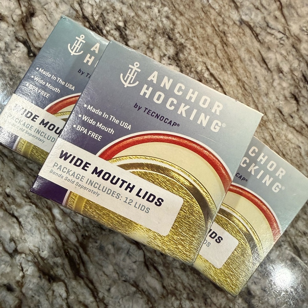 Wide Mouth Canning Lids Three Boxes Brand-New!  Anchor Hocking 12 Pack x 3 Boxes